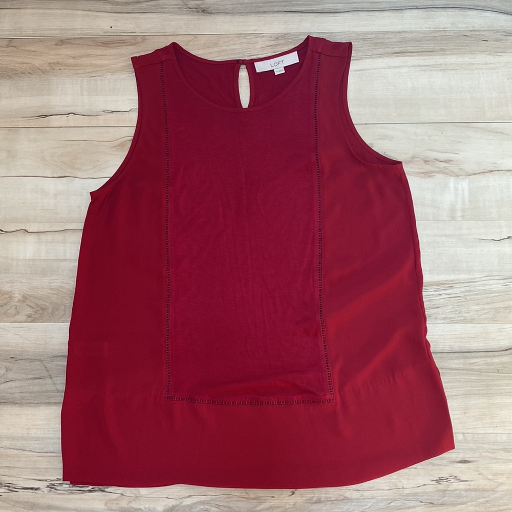 Loft Womens M Red Tank Top With Cute Cut Out Detail.